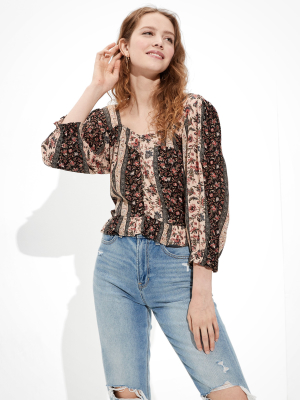 Ae Printed Long Sleeve Blouse