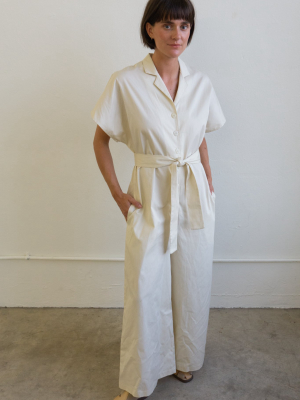 Or Cream Raw Silk Jumpsuit