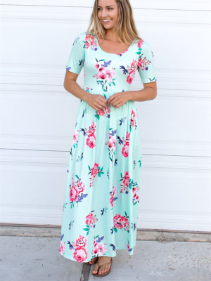 Floral Maxi Dress - Mint