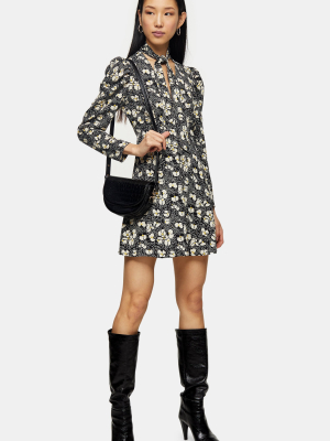 Lily Print Tie Neck Mini Dress