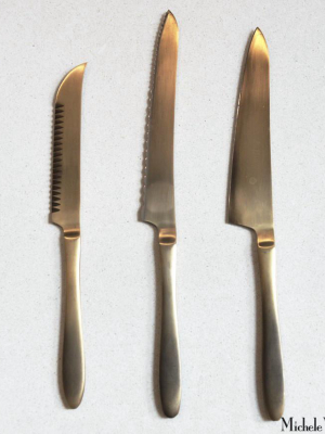 Japanese Gold And Stainless Steel Knives