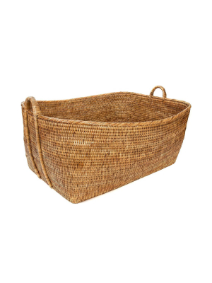 Woven Basket With Hoop Handles In Honey