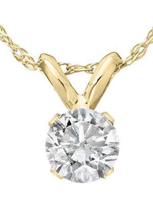 Pompeii3 1/3 Ct Solitaire Round Diamond Pendant 14k Yellow Gold W/ 18" Chain