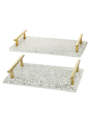 Set Of 2 Terrazzo Tray With Aluminum Handles Black/white - Olivia & May