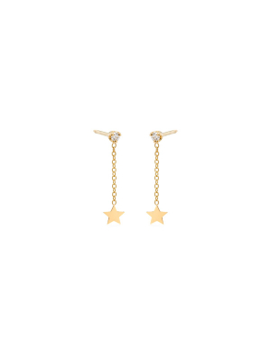 14k Itty Bitty Star & Diamond Short Chain Stud