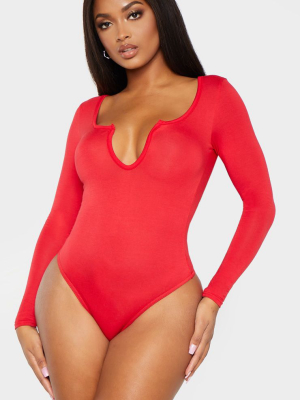 Shape Red Jersey V Neck Long Sleeve Bodysuit