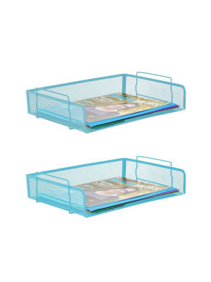 2pc Stackable Letter Tray Side Load Turquoise - Mind Reader