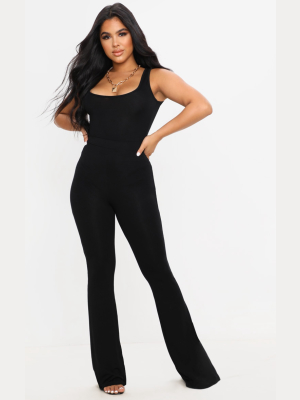 Petite Basic Black Jersey Wide Leg Flares