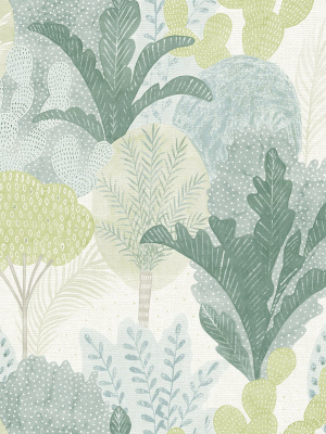 Ari Desert Oasis Wallpaper In Green From The Pacifica Collection By Brewster Home Fashions