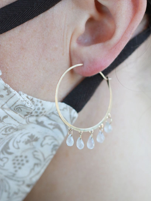 Large Hoops With 10 Rainbow Moonstone Drops