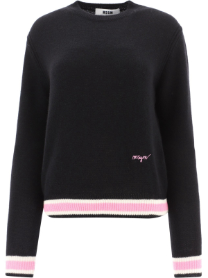 Msgm Logo Embroidered Knitted Jumper