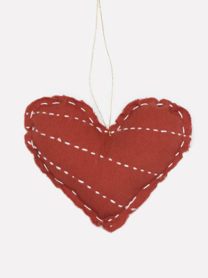 Hand-stitched Cotton Heart Ornament - Rust