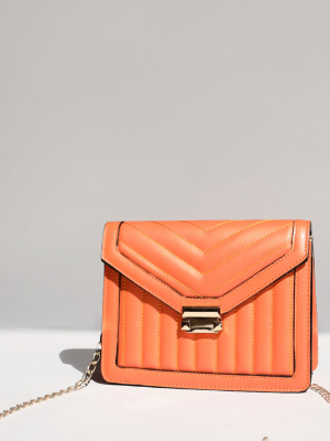 Orange Vertical Quilted Cross Body Bag