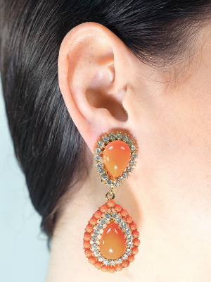 Coral Teardrop Clip Earring