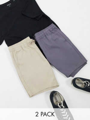 Asos Design 2 Pack Skinny Chino Shorts In Dark Gray & Beige Save