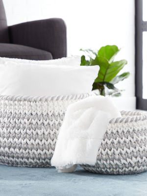 Olivia & May Set Of 2 Round Cotton Rope Chevron Pattern Storage Baskets With No Handles Gray/white