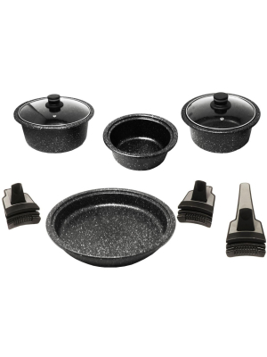 Westinghouse 9 Pc Detachable Handle Marble Finish Cookware Set Black Marble Series