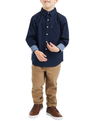 Boys' Navy Long-sleeve Button-down Shirt & Pant Set (sizes 2t-4t)