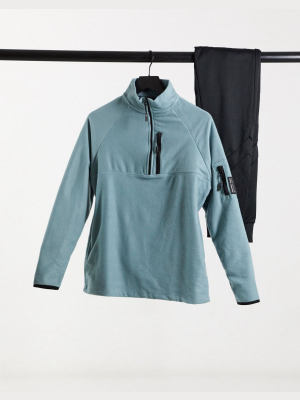 Asos Design Relaxed Polar Fleece Sweatshirt With Half-zip & Ma1 Pocket With Badge