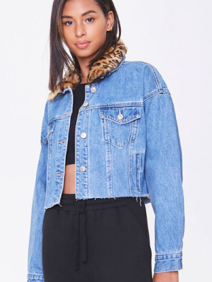 Faux Fur-trim Denim Jacket