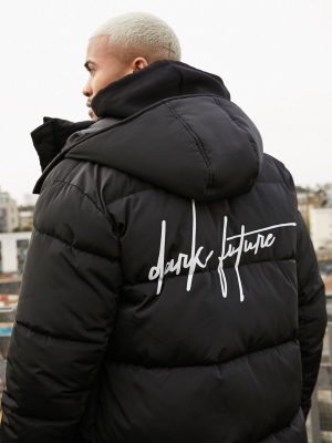 Asos Dark Future Sustainable Puffer Jacket In Black