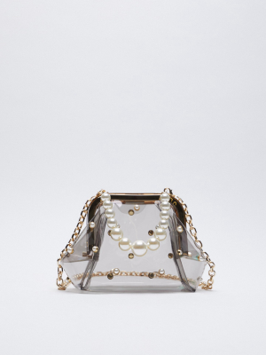 Pearl Trim Vinyl Crossbody Bag