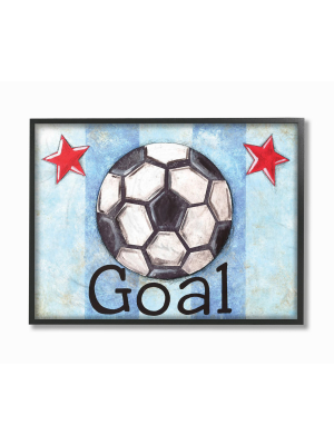 Goal Soccer Ball With Blue Stripes Oversized Framed Giclee Texturized Art (16"x20"x1.5) - Stupell Industries