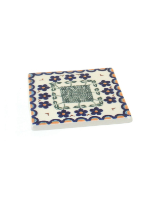 Blue Rose Polish Pottery Aztec Flower Tile