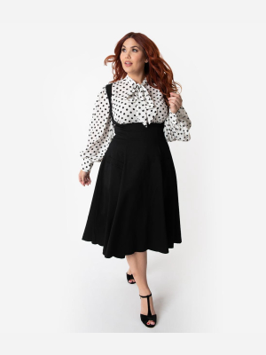 Unique Vintage Plus Size Black Amma Suspender Swing Skirt