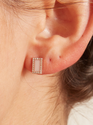 Pink Onyx And Pave Diamond Rectangle Earrings In Rose Gold