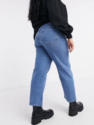 Asos Design Curve High Rise Stretch 'slim' Straight Leg Jean In Mid Wash