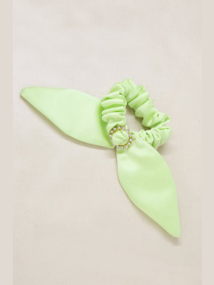 Neon Scrunchie With Crystal In Lime Green