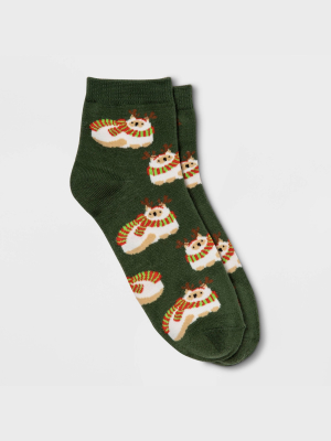 Women's Reindeer Cat Ankle Socks - Xhilaration™ Green 4-10