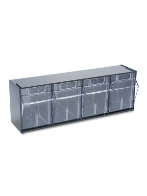 Deflecto Tilt Bin Plastic Storage System W/4 Bins 23 5/8 X 6 5/8 X 8 1/8 Black 20404op