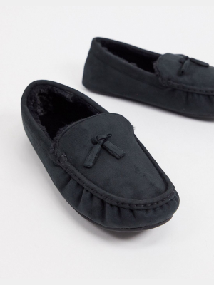 Asos Design Moccasin Slipper In Black With Faux-fur Lining