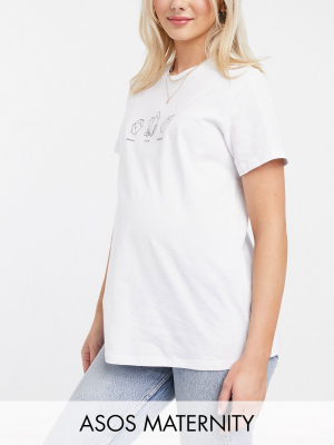 Asos Design Maternity T-shirt With Drawn Crystal Motif