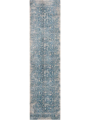 Vintage Persian Blue/ivory Runner Rug