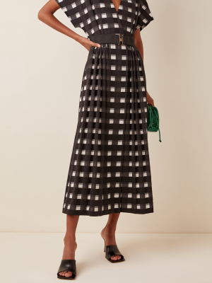 Belted Gingham Cotton Midi Wrap Dress