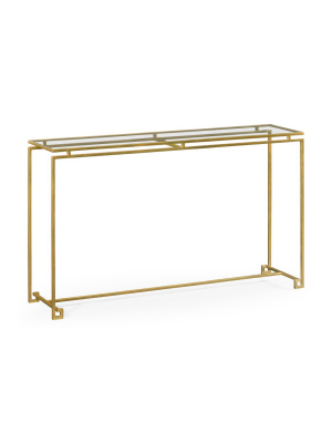 Gilded Iron Large Console Table With A Clear Glass Top