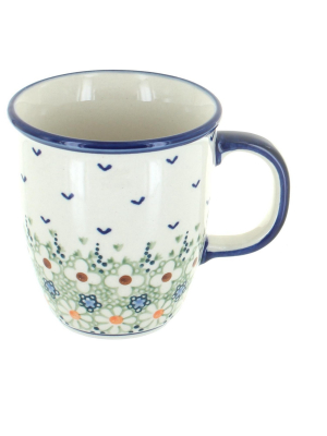 Blue Rose Polish Pottery Green Daisy Coffee Mug