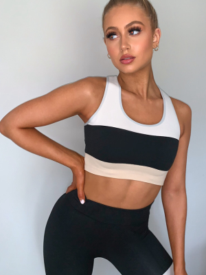 Black Seamless 3 Tone Backless Sports Bra