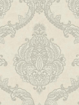 Chantilly Lace Wallpaper In Silver And Grey By Antonina Vella For York Wallcoverings