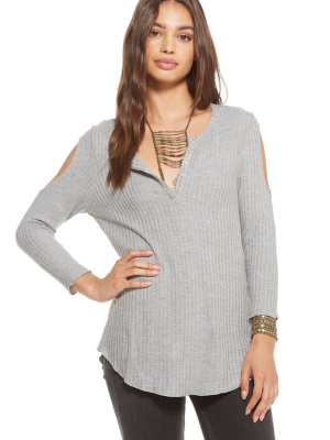 Thermal 3/4 Sleeve Double Cold Shoulder Henley