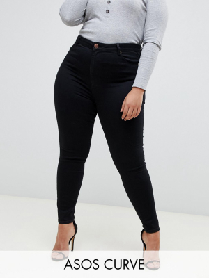 Asos Design Curve High Rise Ridley "skinny" Jeans In Clean Black