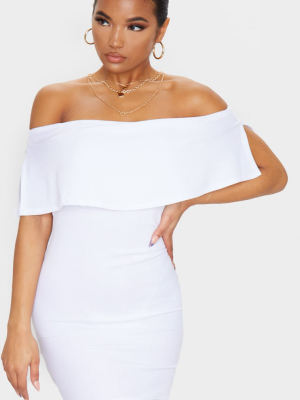 Carley White Bardot Frill Bodycon Dress