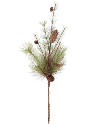 Sullivans Artificial Mixed Pine, Twig And Cones Spray 26"h Green