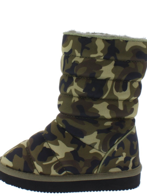 Donna233 Camouflage Quilted Pull On Flat Kids Boot