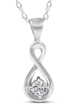 Pompeii3 1/10ct Diamond Solitaire Knot Pendant 10k White Gold Womens Necklace