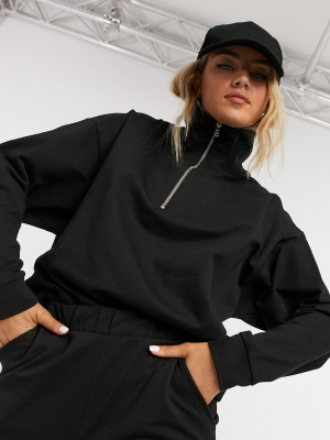 Asos Design Tracksuit Sweat With Half Zip / Sweatpants In Black