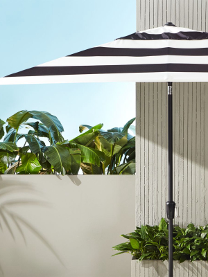 Shadow Rectangular Black And White Stripe Umbrella Shade With Pole